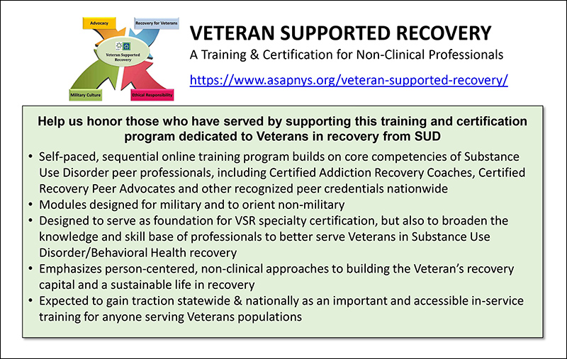 ASAP Veteran Supported Recovery Training and Certification for Non-Clinical Professionals