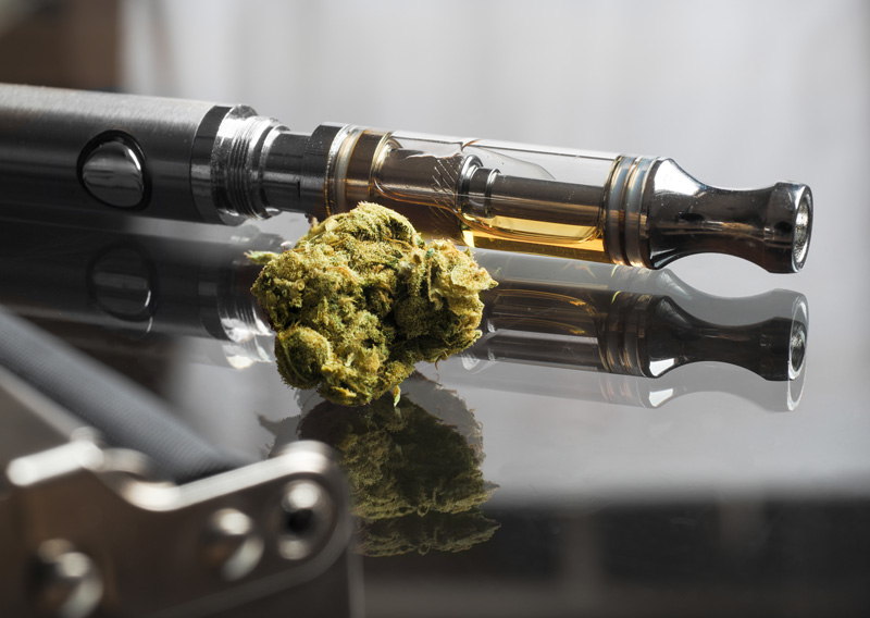 Cannabis or marijuana with cannabis oil in cartridge of vape pen