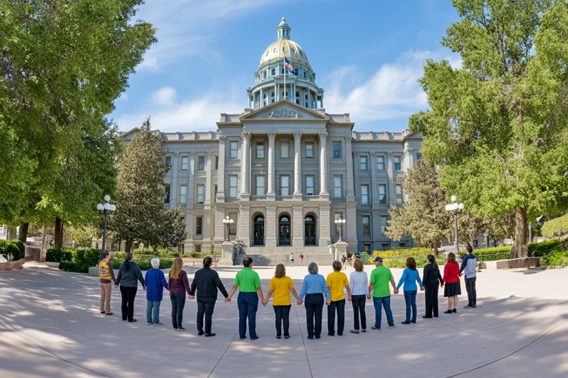 AI Image People Holding Hands at Colorado State Capital Building