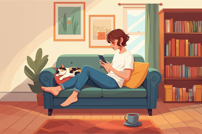 AI Image Teen on Phone on the Couch