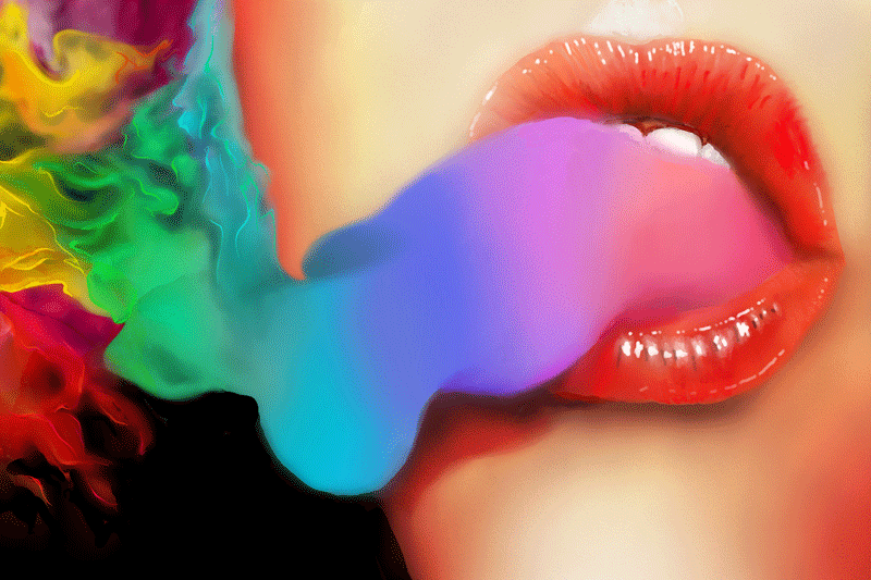 Lips with rainbow smoke