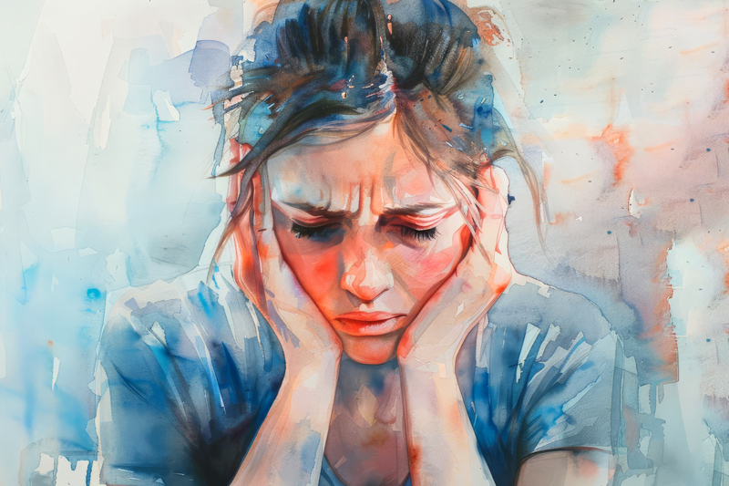 A watercolor painting illustrating the silent battles of depression and anxiety