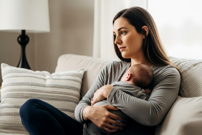 AI Image - Mother Holding Baby on Couch