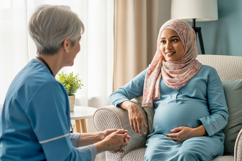 AI Image - Muslim Pregnant Woman Talking with Healthcare Provider