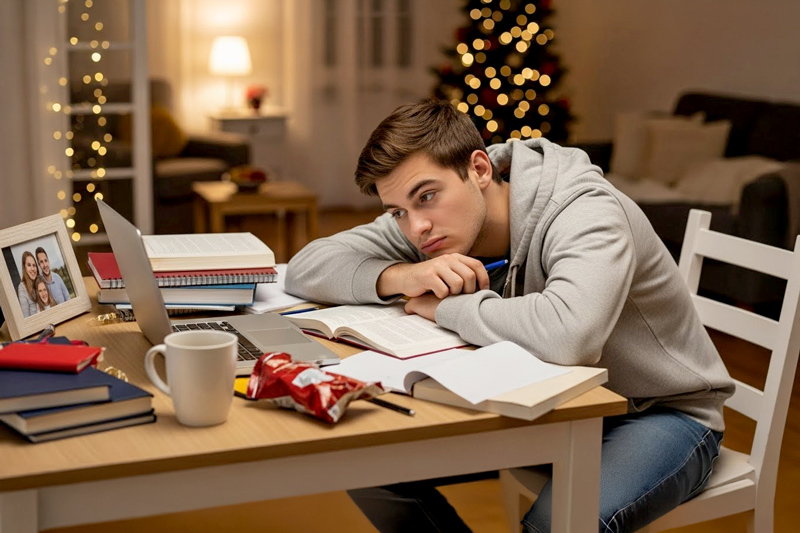 An Overwhelmed College Student Home on Break