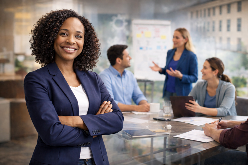 Confident Woman in Modern Office Setting