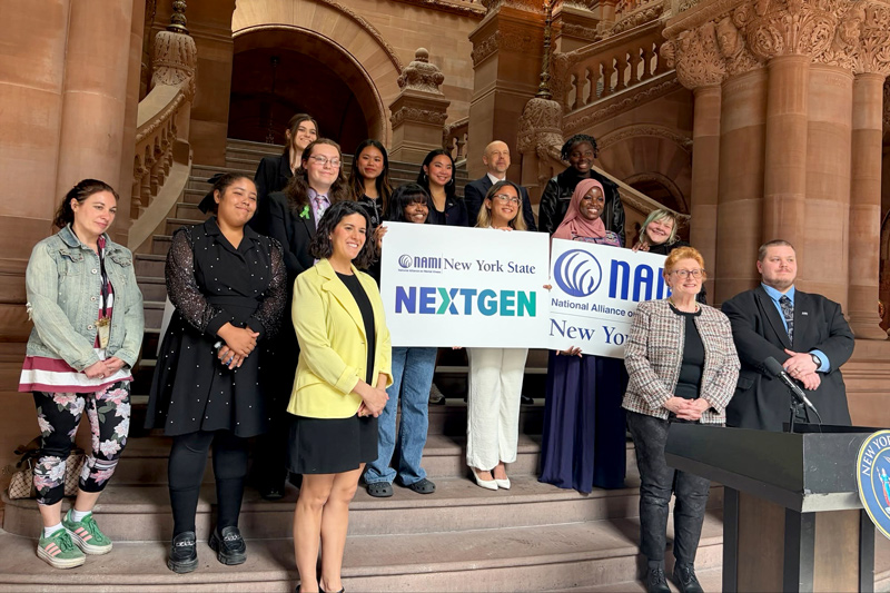 NAMI NYS Next Gen Advocacy Day press conference on the million dollar staircase