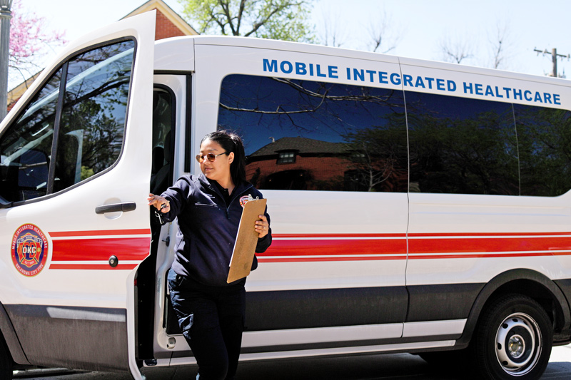 Mobile Integrated Healthcare teams are fully mobile, arriving in vans which are specially fitted to serve people in mental health distress. The team arrives on scene to respond to high- or low-risk mental health calls, meeting people where they are. 