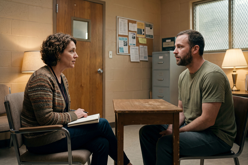 Clinician And Client In Correctional Facility Counseling Session