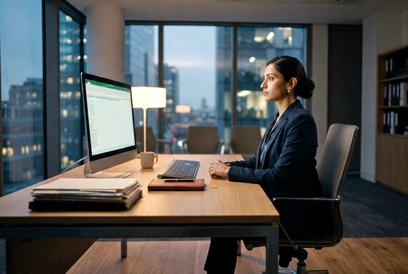 Composed Professional Alone In Office at Night