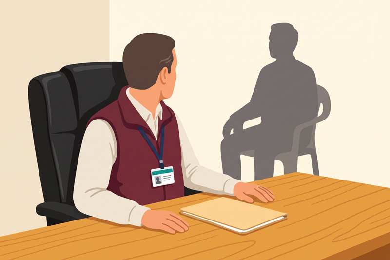 Director In Office Chair Looking At Shadow Of Client In Intake Chair