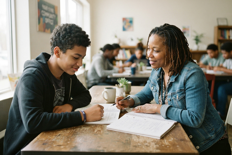 Teen Meeting With Mentor At Youth Diversion Program