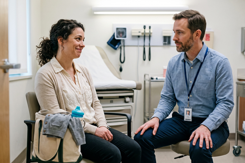 Woman Meeting Behavioral Health Clinician In Primary Care Exam Room